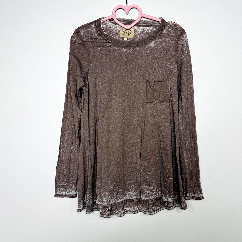 Chaser NWT Crew Neck Hi Lo Pocket Long Sleeve Tunic Top Vintage Jersey Sz Medium